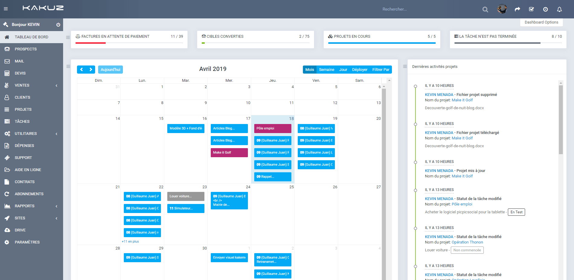 Calendrier Crm startup
