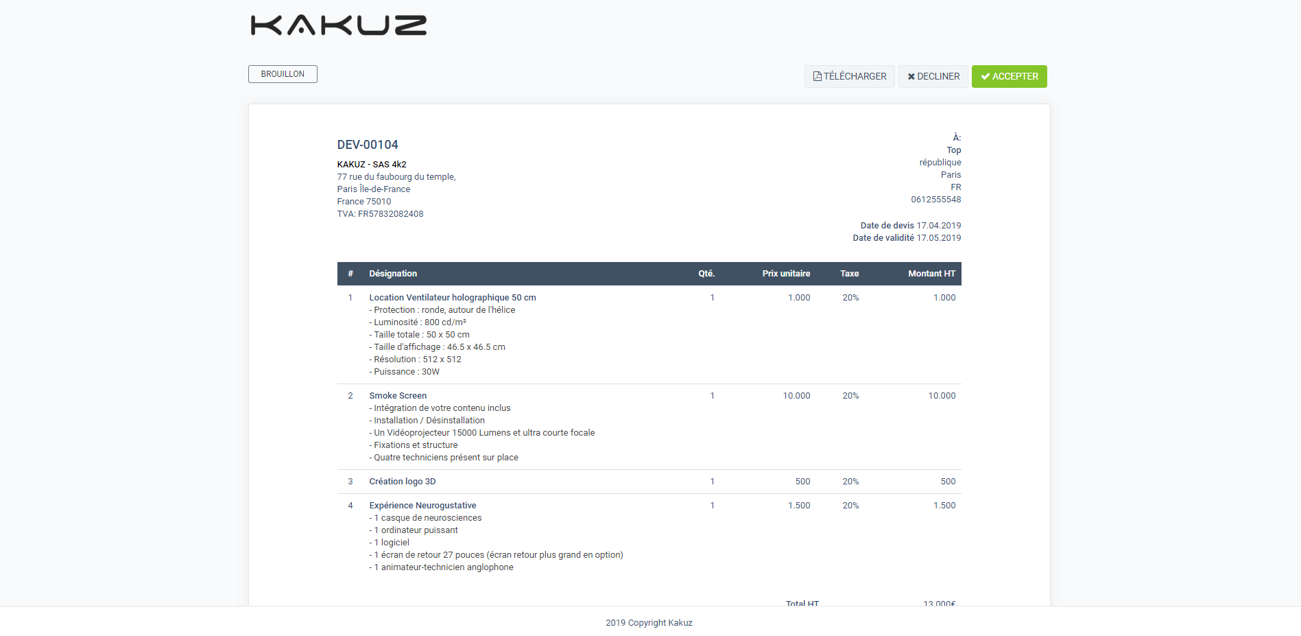 Vue client devis